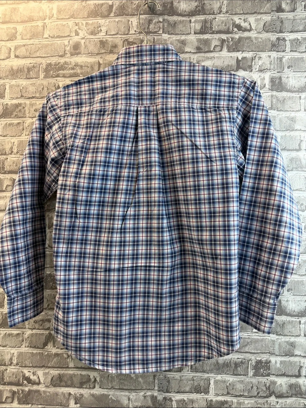 Ralph Lauren Blue and White Plaid Button-Down Shirt with Red Pony